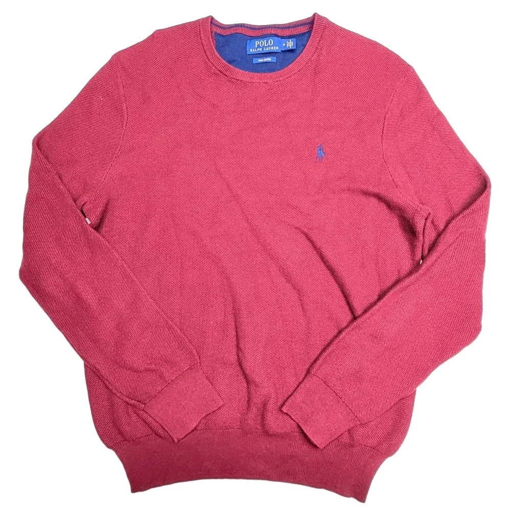 Polo Ralph Lauren Pima Cotton Textured Knit Crewneck Sweater Men's M Red